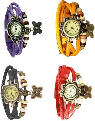 NS18 Vintage Butterfly Rakhi Combo of 4 Purple, Black, Yellow And Red Analog Watch  - For Women   Watches  (NS18)