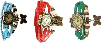 NS18 Vintage Butterfly Rakhi Watch Combo of 3 Sky Blue, Red And Green Analog Watch  - For Women   Watches  (NS18)