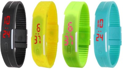 NS18 Silicone Led Magnet Band Watch Combo of 4 Black, Yellow, Green And Sky Blue Digital Watch  - For Couple   Watches  (NS18)