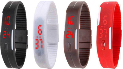 View NS18 Silicone Led Magnet Band Watch Combo of 4 Black, White, Brown And Red Digital Watch  - For Couple Wrist Watches Price Online(NS18)