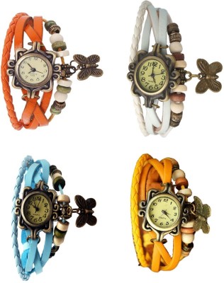 NS18 Vintage Butterfly Rakhi Combo of 4 Orange, Sky Blue, White And Yellow Analog Watch  - For Women   Watches  (NS18)