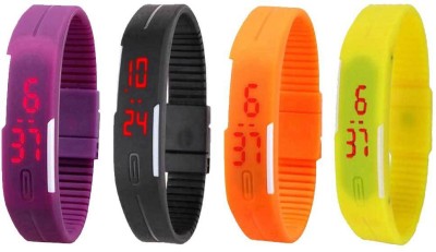 NS18 Silicone Led Magnet Band Combo of 4 Purple, Black, Orange And Yellow Digital Watch  - For Boys & Girls   Watches  (NS18)