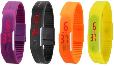 

NS18 Silicone Led Magnet Band Combo of 4 Purple, Black, Orange And Yellow Watch - For Boys & Girls