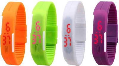 NS18 Silicone Led Magnet Band Watch Combo of 4 Orange, Green, White And Purple Digital Watch  - For Couple   Watches  (NS18)