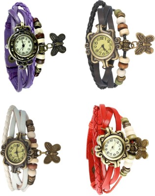 NS18 Vintage Butterfly Rakhi Combo of 4 Purple, White, Black And Red Analog Watch  - For Women   Watches  (NS18)