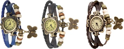 NS18 Vintage Butterfly Rakhi Watch Combo of 3 Blue, Black And Brown Analog Watch  - For Women   Watches  (NS18)