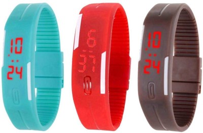 NS18 Silicone Led Magnet Band Combo of 3 Sky Blue, Red And Brown Digital Watch  - For Boys & Girls   Watches  (NS18)