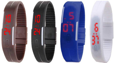 

NS18 Silicone Led Magnet Band Combo of 4 Brown, Black, Blue And White Watch - For Boys & Girls