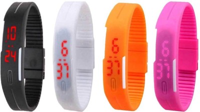 NS18 Silicone Led Magnet Band Combo of 4 Black, White, Orange And Pink Digital Watch  - For Boys & Girls   Watches  (NS18)