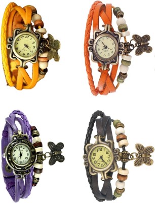 NS18 Vintage Butterfly Rakhi Combo of 4 Yellow, Purple, Orange And Black Analog Watch  - For Women   Watches  (NS18)