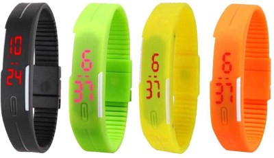NS18 Silicone Led Magnet Band Combo of 4 Black, Green, Yellow And Orange Digital Watch  - For Boys & Girls   Watches  (NS18)