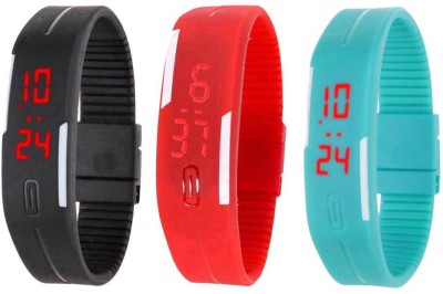 NS18 Silicone Led Magnet Band Combo of 3 Black, Red And Sky Blue Digital Watch  - For Boys & Girls   Watches  (NS18)