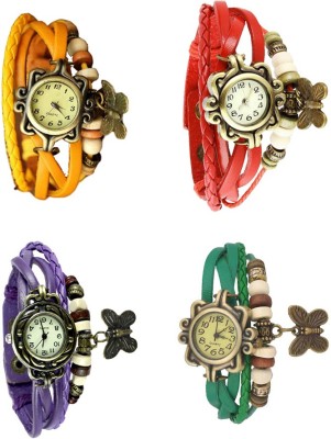 NS18 Vintage Butterfly Rakhi Combo of 4 Yellow, Purple, Red And Green Analog Watch  - For Women   Watches  (NS18)