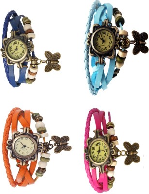 NS18 Vintage Butterfly Rakhi Combo of 4 Blue, Orange, Sky Blue And Pink Analog Watch  - For Women   Watches  (NS18)