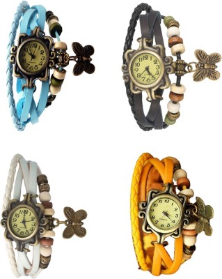 NS18 Vintage Butterfly Rakhi Combo of 4 Sky Blue, White, Black And Yellow Analog Watch  - For Women   Watches  (NS18)