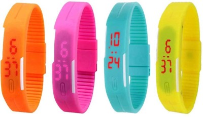 NS18 Silicone Led Magnet Band Combo of 4 Orange, Pink, Sky Blue And Yellow Digital Watch  - For Boys & Girls   Watches  (NS18)