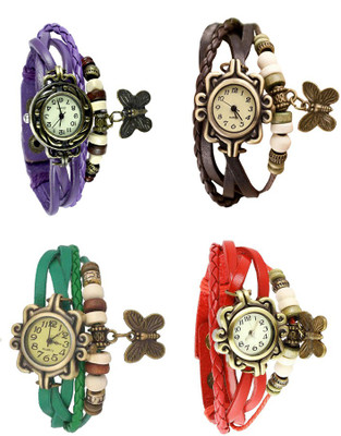 

Kissu Vintage Rakhi Combo of 4 Purple, Green, Brown And Red Watch - For Women
