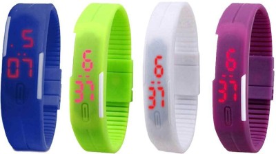 NS18 Silicone Led Magnet Band Watch Combo of 4 Blue, Green, White And Purple Digital Watch  - For Couple   Watches  (NS18)
