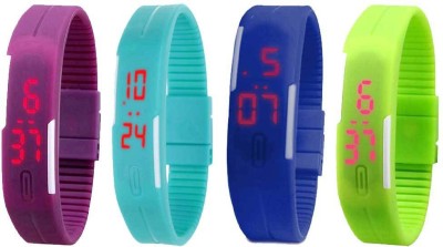 NS18 Silicone Led Magnet Band Combo of 4 Purple, Sky Blue, Blue And Green Digital Watch  - For Boys & Girls   Watches  (NS18)