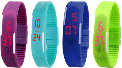 

NS18 Silicone Led Magnet Band Combo of 4 Purple, Sky Blue, Blue And Green Watch - For Boys & Girls