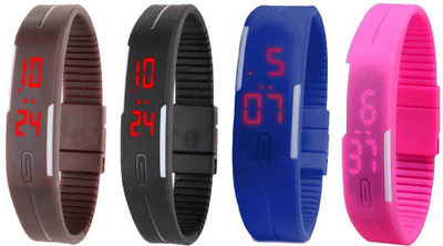 

NS18 Silicone Led Magnet Band Combo of 4 Brown, Black, Blue And Pink Watch - For Boys & Girls
