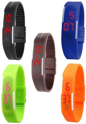 NS18 Silicone Led Magnet Band Combo of 5 Black, Blue, Brown, Green And Orange Digital Watch  - For Boys & Girls   Watches  (NS18)