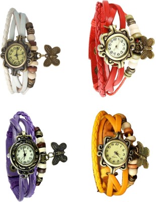 NS18 Vintage Butterfly Rakhi Combo of 4 White, Purple, Red And Yellow Analog Watch  - For Women   Watches  (NS18)