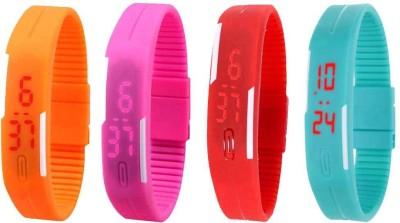 NS18 Silicone Led Magnet Band Watch Combo of 4 Orange, Pink, Red And Sky Blue Digital Watch  - For Couple   Watches  (NS18)