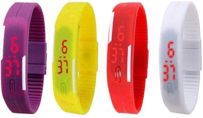 NS18 Silicone Led Magnet Band Combo of 4 Purple, Yellow, Red And White Digital Watch  - For Boys & Girls   Watches  (NS18)