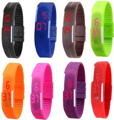 NS18 Silicone Led Magnet Band Combo of 8 Black, Blue, Brown, Green, Orange, Pink, Red And Purple Digital Watch  - For Boys & Girls   Watches  (NS18)