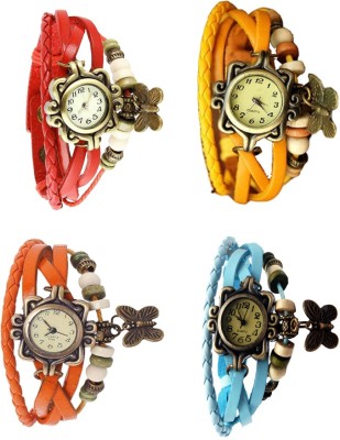 NS18 Vintage Butterfly Rakhi Combo of 4 Red, Orange, Yellow And Sky Blue Analog Watch  - For Women   Watches  (NS18)