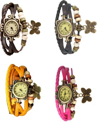NS18 Vintage Butterfly Rakhi Combo of 4 Brown, Yellow, Black And Pink Analog Watch  - For Women   Watches  (NS18)