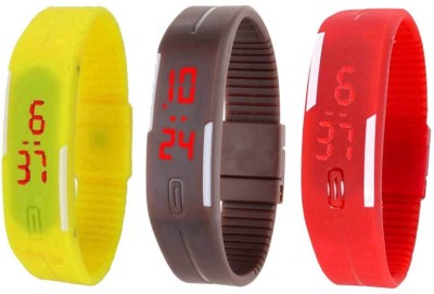 NS18 Silicone Led Magnet Band Combo of 3 Yellow, Brown And Red Digital Watch  - For Boys & Girls   Watches  (NS18)