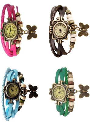 NS18 Vintage Butterfly Rakhi Combo of 4 Pink, Sky Blue, Brown And Green Analog Watch  - For Women   Watches  (NS18)