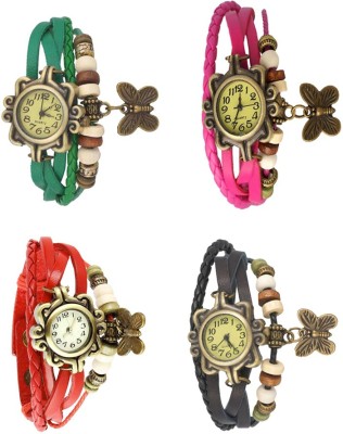 NS18 Vintage Butterfly Rakhi Combo of 4 Green, Red, Pink And Black Analog Watch  - For Women   Watches  (NS18)