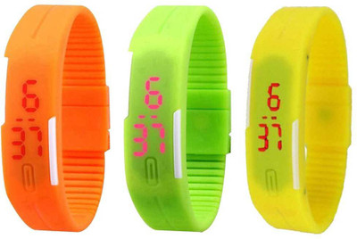 

Kissu Led Magnet Band Combo of 3 Orange, Green And Yellow Watch - For Men & Women