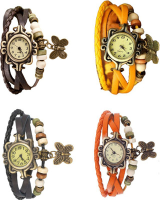 

Kissu Vintage Rakhi Combo of 4 Brown, Black, Yellow And Orange Watch - For Women