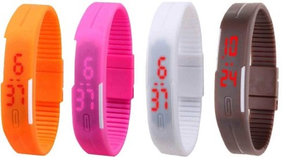 NS18 Silicone Led Magnet Band Combo of 4 Orange, Pink, White And Brown Digital Watch  - For Boys & Girls   Watches  (NS18)