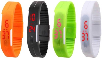 NS18 Silicone Led Magnet Band Combo of 4 Orange, Black, Green And White Digital Watch  - For Boys & Girls   Watches  (NS18)