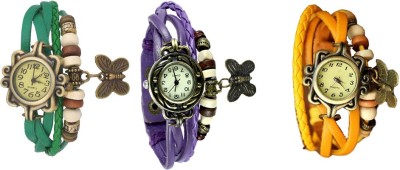 NS18 Vintage Butterfly Rakhi Combo of 3 Green, Purple And Yellow Analog Watch  - For Women   Watches  (NS18)