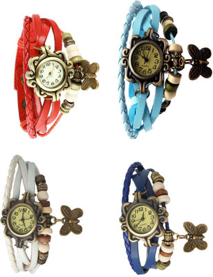 

Kissu Vintage Rakhi Combo of 4 Red, White, Sky Blue And Blue Watch - For Women
