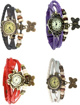 NS18 Vintage Butterfly Rakhi Combo of 4 Black, Red, Purple And White Analog Watch  - For Women   Watches  (NS18)