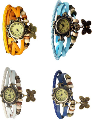 

Kissu Vintage Rakhi Combo of 4 Yellow, White, Sky Blue And Blue Watch - For Women