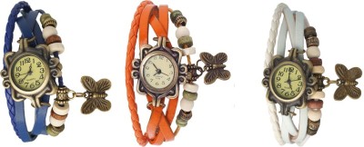 NS18 Vintage Butterfly Rakhi Watch Combo of 3 Blue, Orange And White Analog Watch  - For Women   Watches  (NS18)