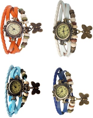 NS18 Vintage Butterfly Rakhi Combo of 4 Orange, Sky Blue, White And Blue Analog Watch  - For Women   Watches  (NS18)