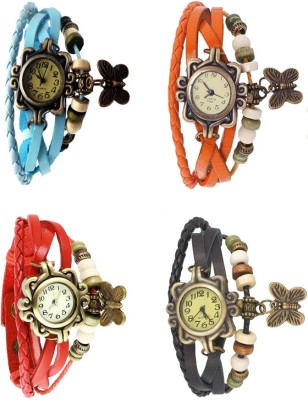 NS18 Vintage Butterfly Rakhi Combo of 4 Sky Blue, Red, Orange And Black Analog Watch  - For Women   Watches  (NS18)