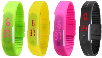 NS18 Silicone Led Magnet Band Combo of 4 Green, Yellow, Pink And Black Digital Watch  - For Boys & Girls   Watches  (NS18)