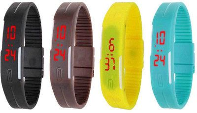 

Kissu Led Magnet Band Combo of 4 Black, Brown, Yellow And Sky Blue Watch - For Men & Women