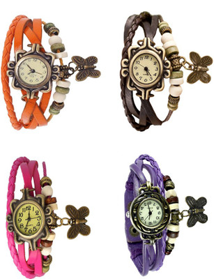 

Kissu Vintage Rakhi Combo of 4 Orange, Pink, Brown And Purple Watch - For Women