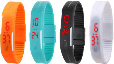 

NS18 Silicone Led Magnet Band Combo of 4 Orange, Sky Blue, Black And White Watch - For Boys & Girls